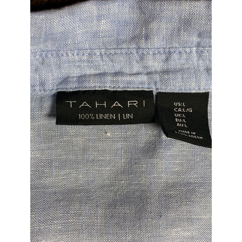 Tahari 100% Linen Light Blue Button Down Shirt Top Blouse - Picture 3 of 4